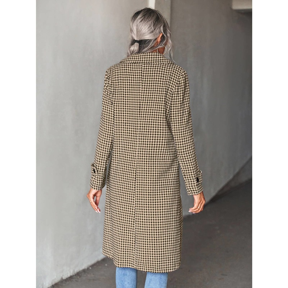 Houndstooth Lapel Collar Double Breasted Overcoat pea coat - Picture 6 of 8
